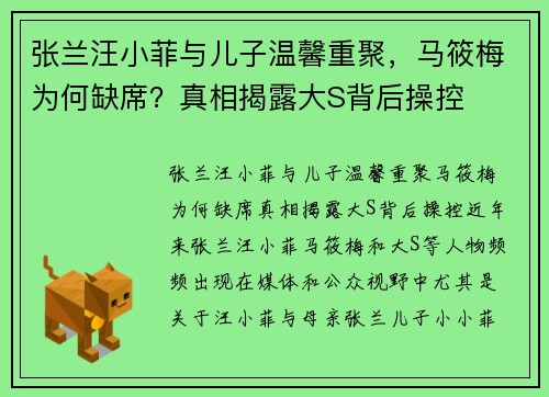 张兰汪小菲与儿子温馨重聚，马筱梅为何缺席？真相揭露大S背后操控