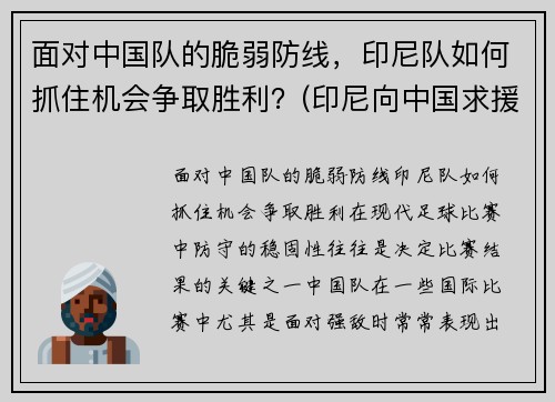 面对中国队的脆弱防线，印尼队如何抓住机会争取胜利？(印尼向中国求援)